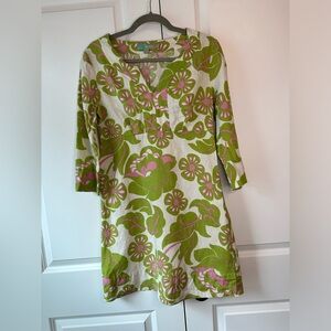 Boden Long Sleeve Dress with Green and Pink Floral Design